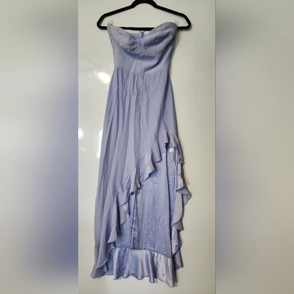 Amanda Uprichard Light Blue Strapless High-Low Ruffle Dress - Picture 3 of 8